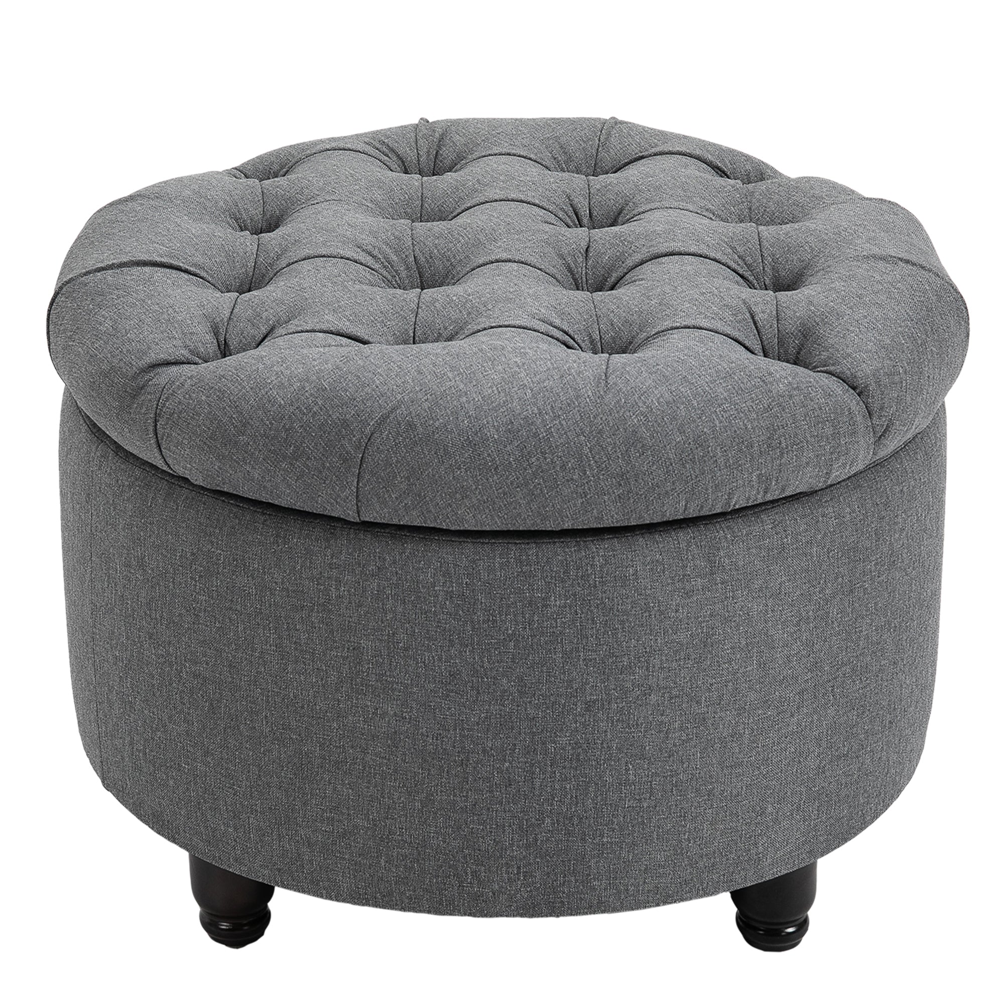 Homcom Round Linen Touch Fabric Storage Footstool Ottoman Button Tufte