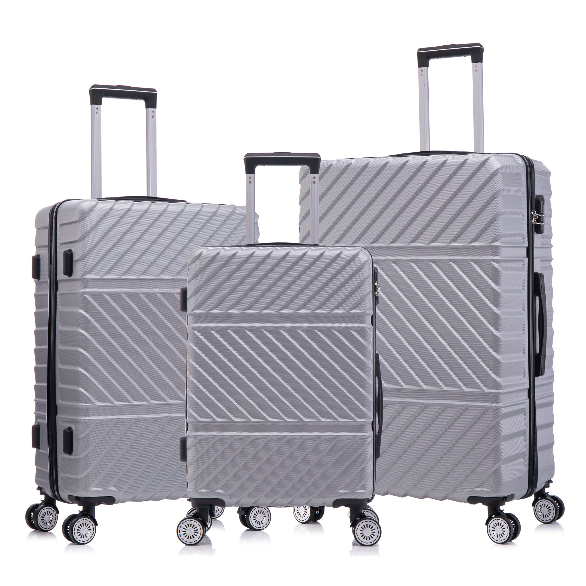 3 Piece Travel Lightweight Suitcase With Wheels, Password Lock, Business And Travel Carry On Luggage, Silver Gray 20 Inches 24 Inches 28 Inches Silver Grey Abs