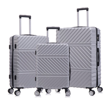 3 Piece Travel Lightweight Suitcase With Wheels, Password Lock, Business And Travel Carry On Luggage, Silver Gray 20 Inches 24 Inches 28 Inches Silver Grey Abs