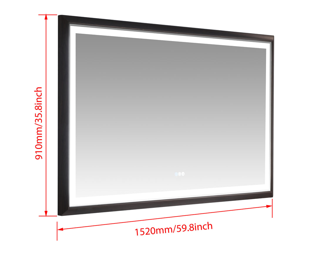 Bathroom Led Mirror Is Multi Functional And Each Function Is Controlled By A Smart Touch Button. Brown Aluminium