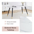 Table And Chair Set, White Imitation Marble Texture Rock Board Table Top, Black Metal Table Legs.Paired With 6 White Artificial Leather Backrest Cushion Dining Chairs With Black Metal Legs. White Black Seats 6 Metal