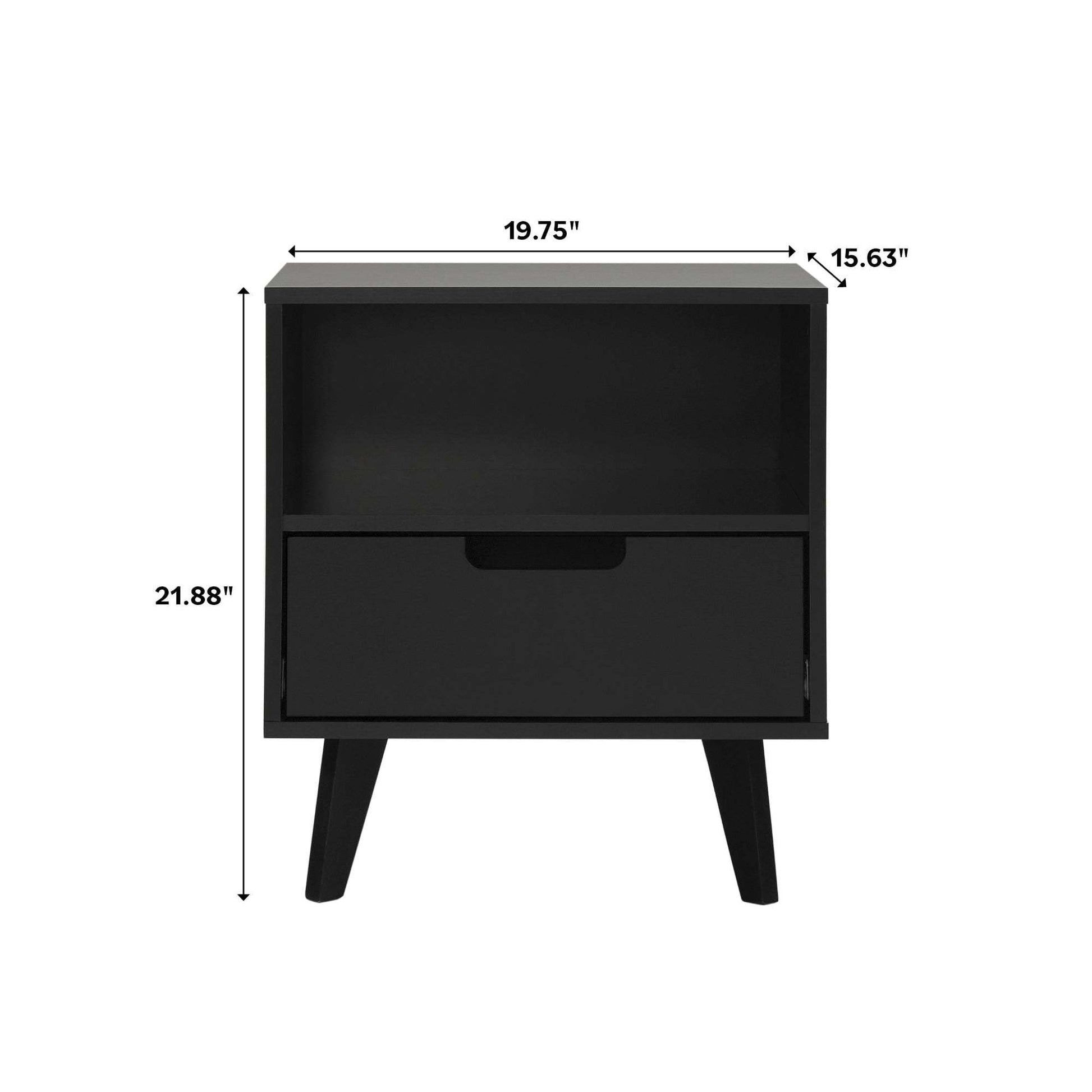 Modern 1 Drawer Nightstand With Open Cubby Black Black Mdf Mdf