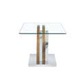 Rectangular Coffee Table.Tempered Glass Countertop, And Artistic Mdf Legs,Perfect For Hosting Dinners, Conferences, Home, And Office Decorations.White And Wood,Dining Table,Tea Table.Coffee Table.