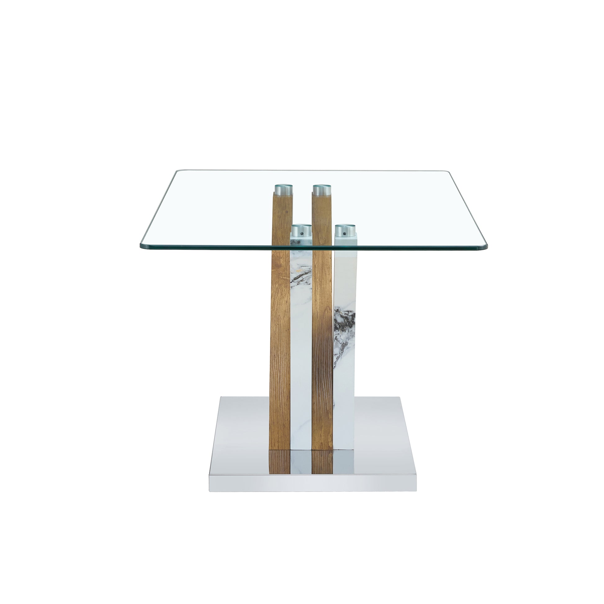 Rectangular Coffee Table.Tempered Glass Countertop, And Artistic Mdf Legs,Perfect For Hosting Dinners, Conferences, Home, And Office Decorations.White And Wood,Dining Table,Tea Table.Coffee Table.