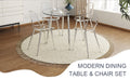 Table And Chair Set.A Modern Minimalist Round Dining Table With Transparent Tempered Glass Top And Silver Metal Legs,Paired With 4 Multiple Transparent High Quality Pet Dining Chairs With Silver Legs. Silver,Transparent Seats 4 Glass Metal