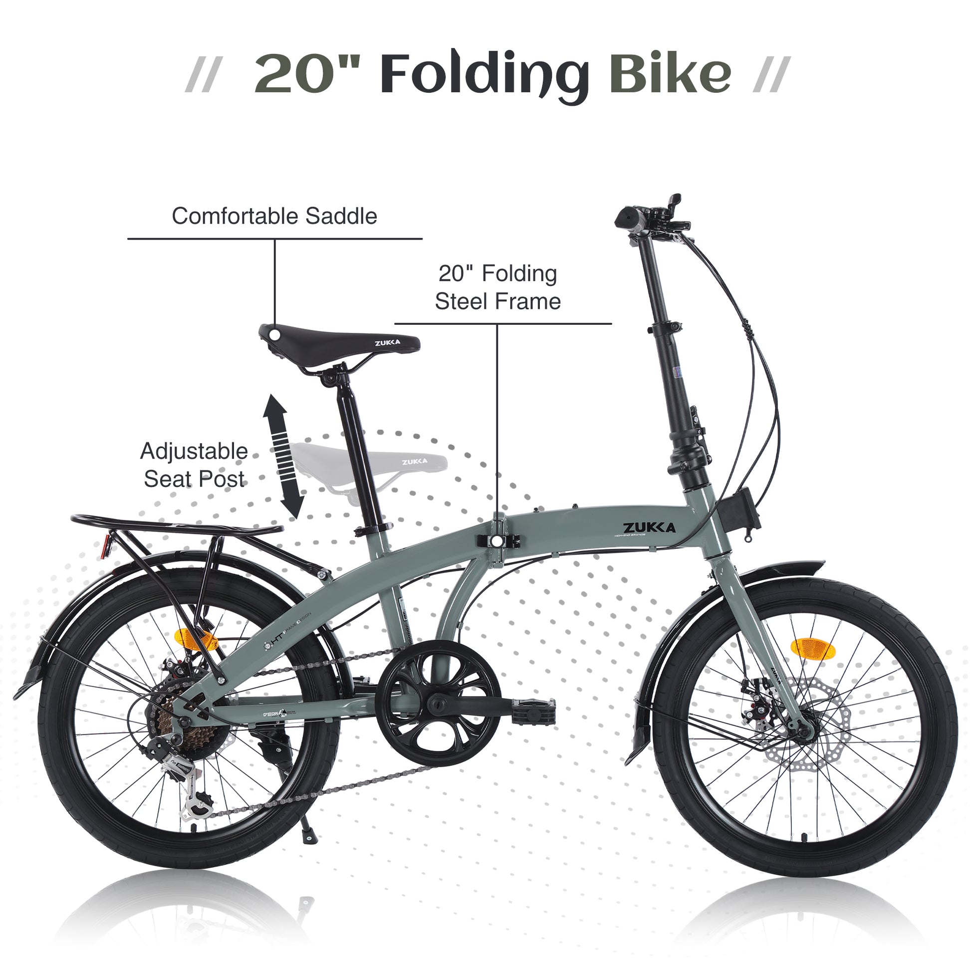 20" Folding Bike Steel Frame 7 Speed City Bike Cycling Grey Garden & Outdoor Steel