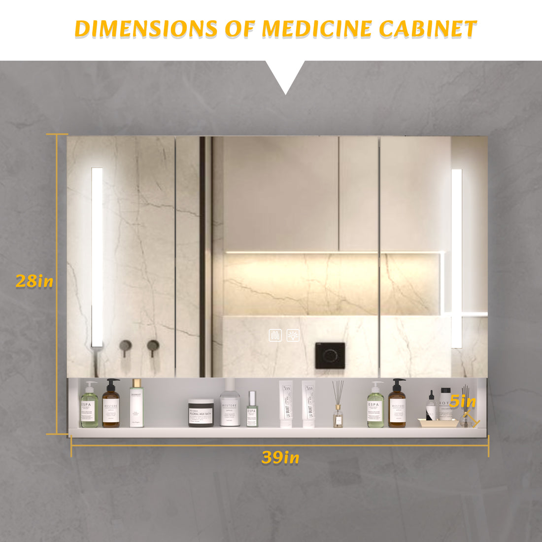 Modern 39X28 Inches Bathroom Cabinets, Medicine Cabinets With Mirrors And Led Lights, Bathroom Storage Cabinet With Multilevel Storage Compartments White 3 1 36 To 47 In 24 To 31 In Mirror Included Bathroom Wall Mounted Modern 5 10 Inches Aluminium