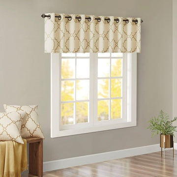 Fretwork Print Grommet Top Window Valance Beige Gold 50X18" Beige Gold Polyester