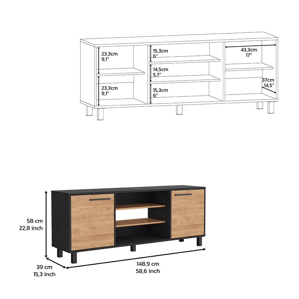 Egeo Tv Stand For Tv S Up 60", Two Cabinets, Three Shelves, Five Legs, Espresso Pine Brown 50 59 Inches Particle Board Particle Board