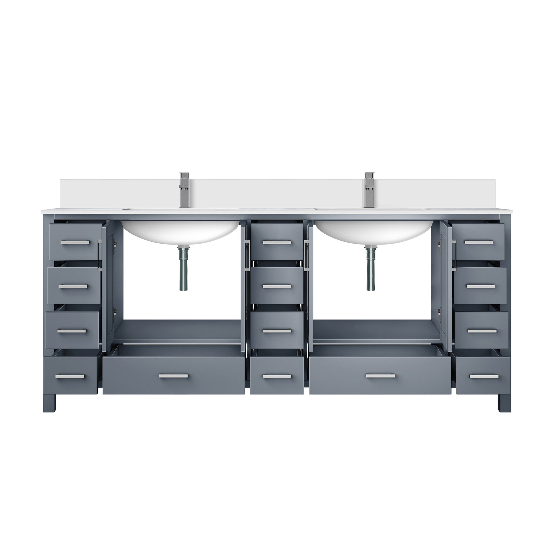 Dark Grey Double Bath Vanity 84 In. W X 22 In. D, White Quartz Top, And Faucet Set Dark Grey Plywood Wood