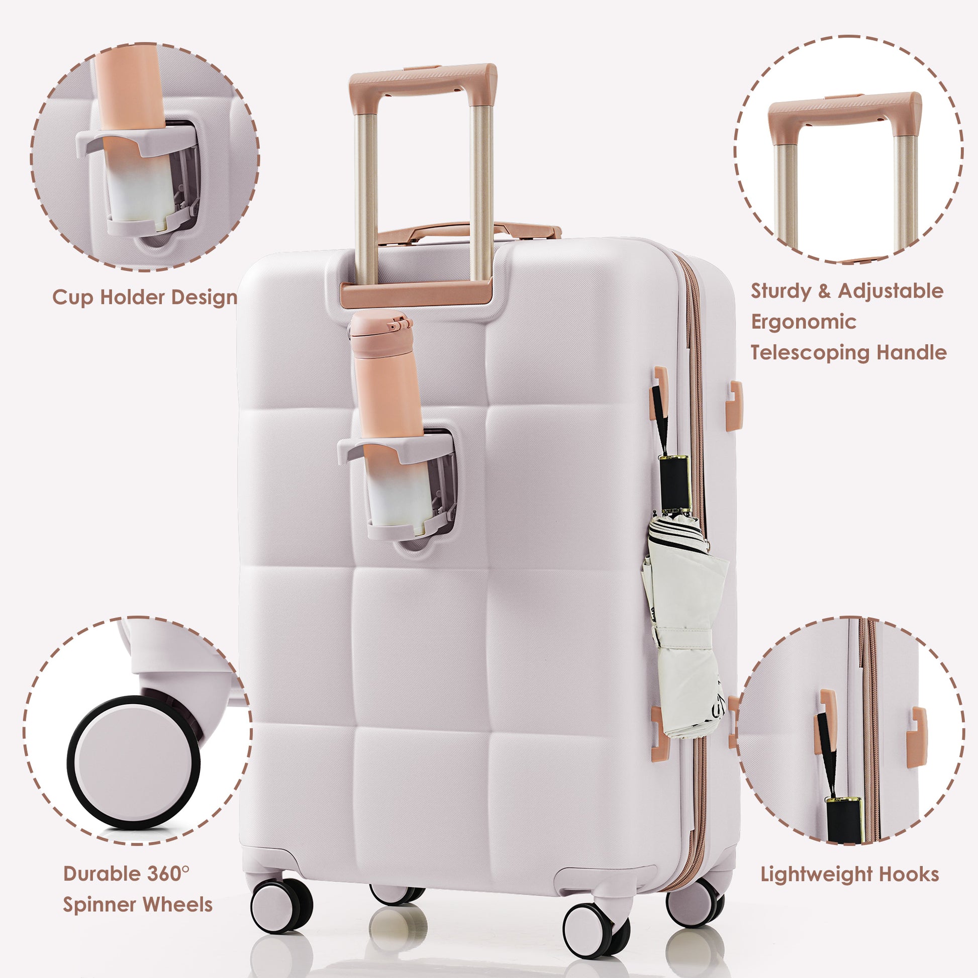 3 Piece Luggage Set With 20" Front Opening Carry On, 28" Expandable Suitcase, And Expandable Travel Bag, Light Grey Light Grey Abs