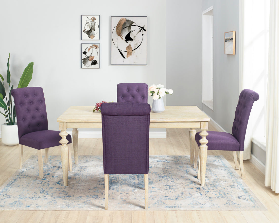 Amonia 5 Piece Dining Set, Turned Leg Dining Table With 4 Tufted Chairs Light Brown Wood Dining Room Fixed Table Rubberwood Rectangular Dining Table With Chair Wood Wood Beige Brown Seats 4 Rectangular 4 Leg Mdf