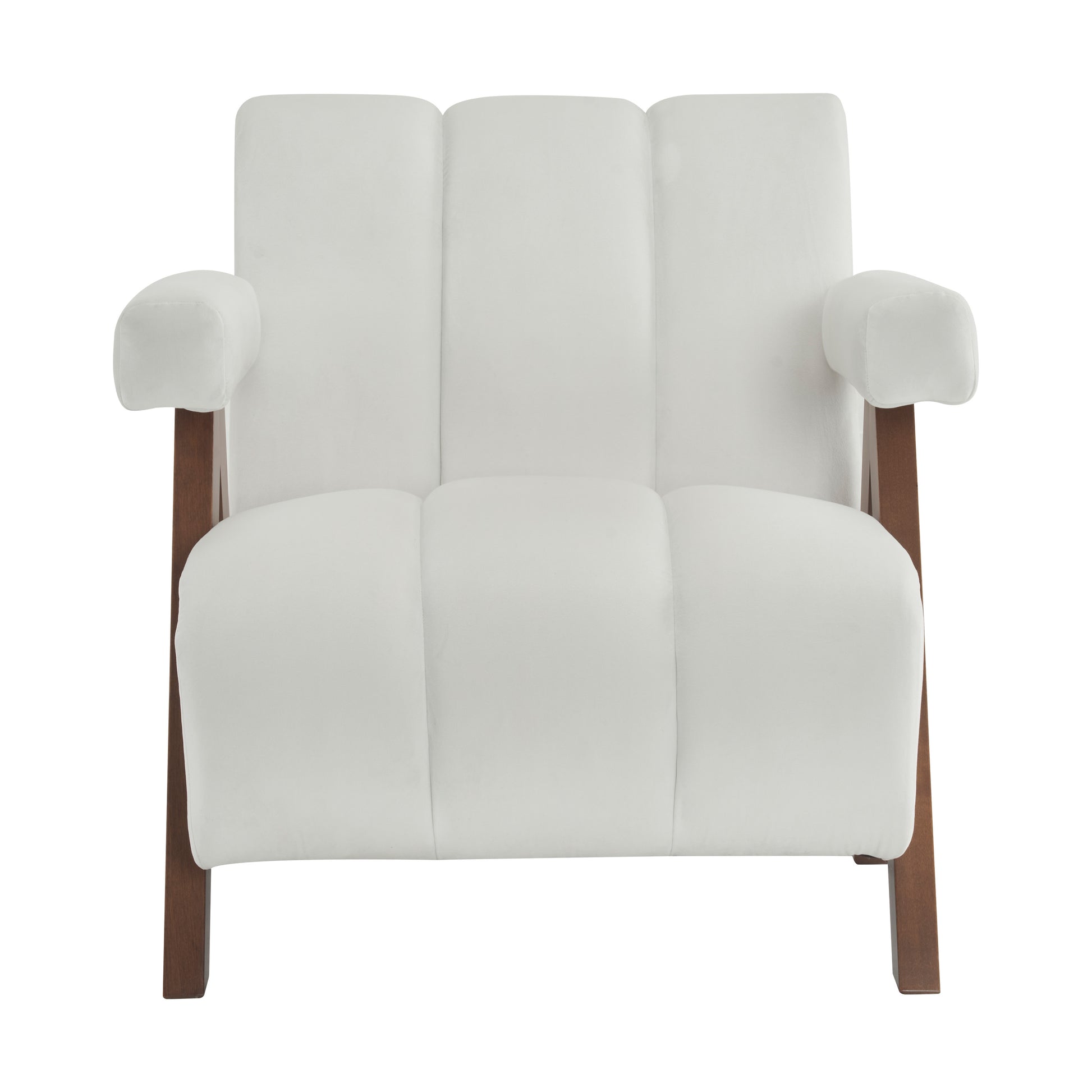 Mid Century Modern Accent Chair With Solid Wood Frame, Upholstered Living Room Chairs With Thick Cushion, Comfy Tufted Arm Chair For Bedroom, Living Room, Velvet, Ivory Ivory White Velvet