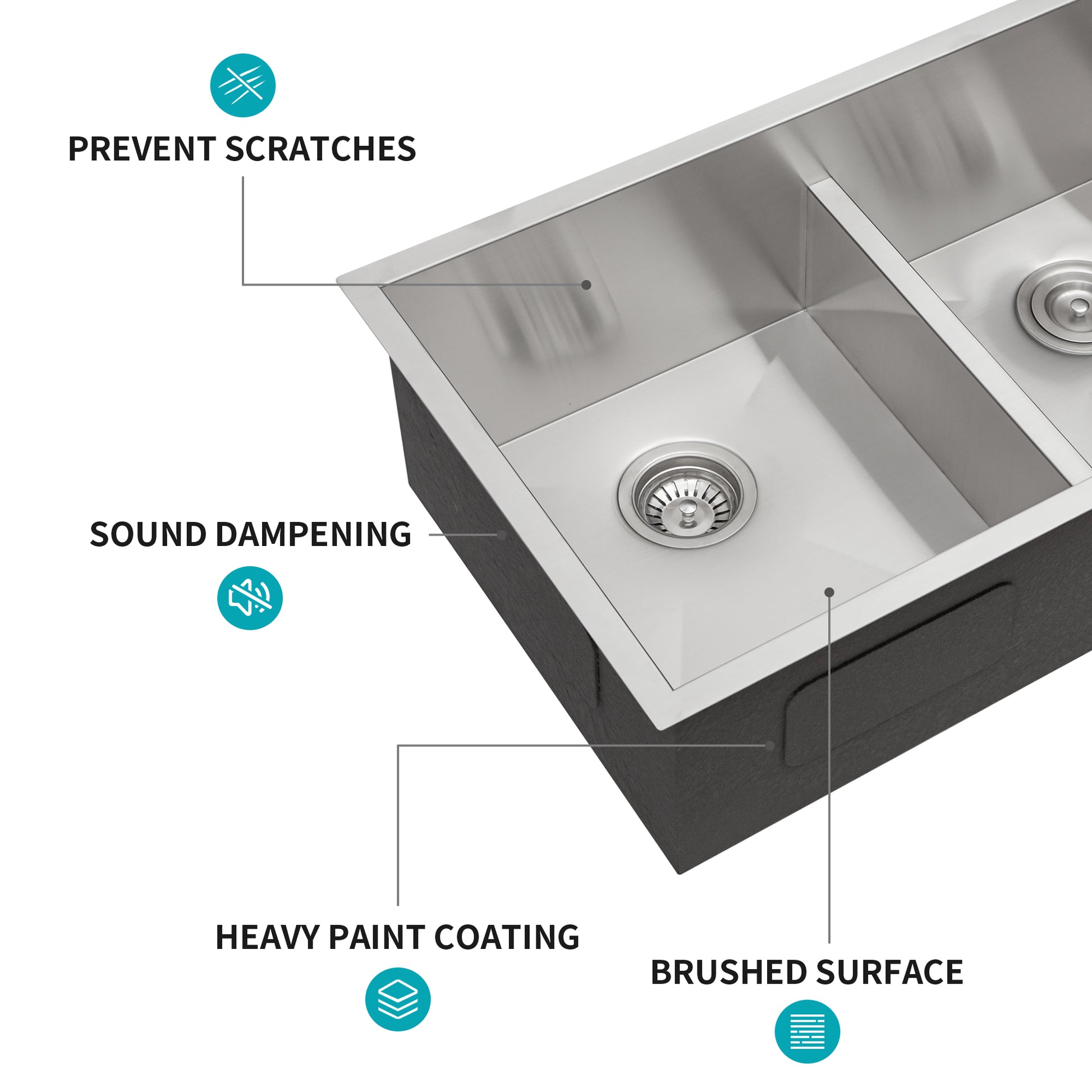 Double Bowl 50 50 Undermount Sink 36"X19" Double Bowl Kitchen Sink 16 Gauge With Two 10" Deep Basin Brushed Nickel Stainless Steel