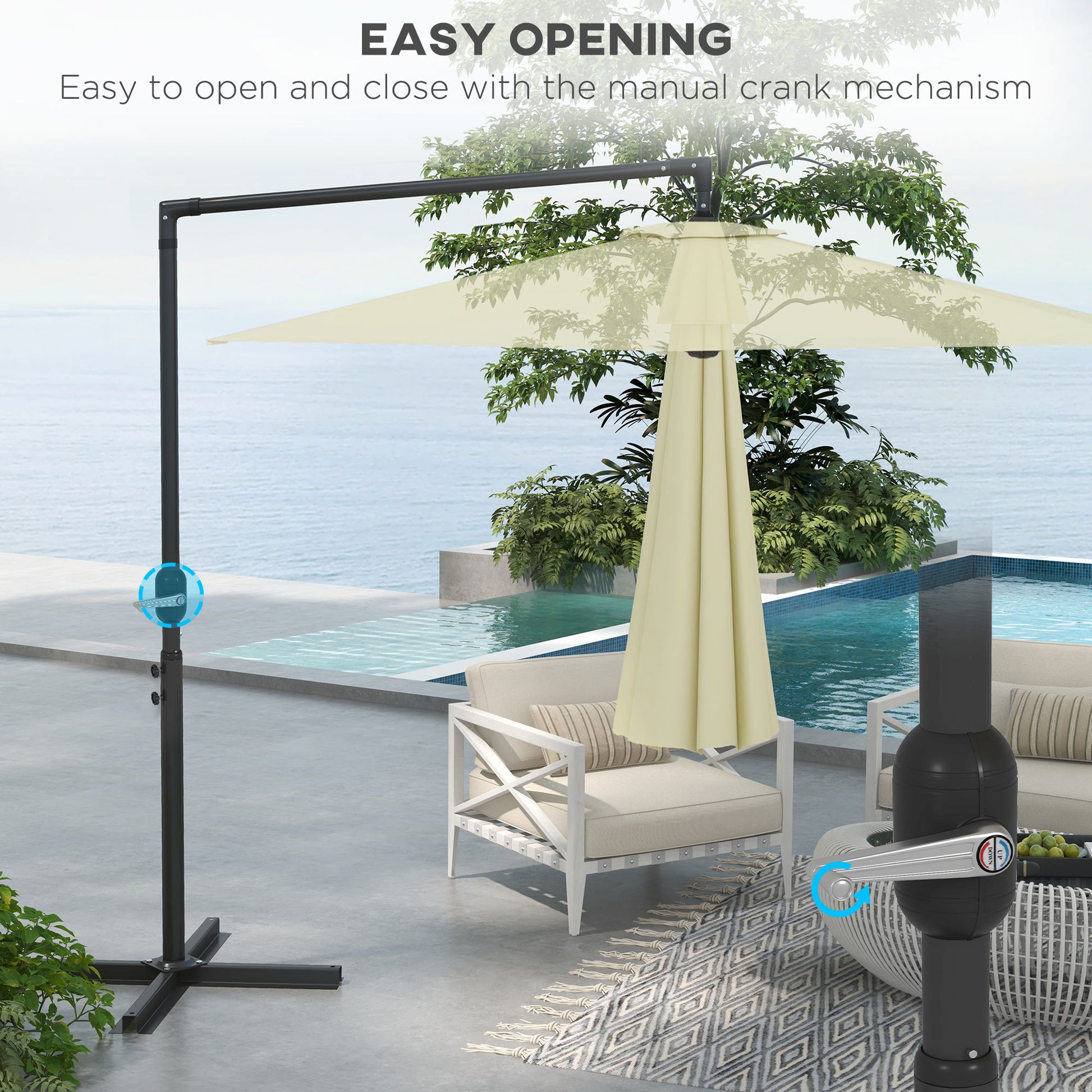 crank for offset patio umbrella Outsunny 9.5Ft Cantilever Patio Umbrella With Crank, Cross Base And Ai