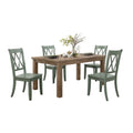 5Pc Dining Set Natural Finish Table And 4X Side Chairs Teal Finish Wooden Kitchen Dining Room Furniture Wood Wood Brown Teal Seats 4 Wood Dining Room 4 Leg Rectangular Dining Table With Chair Wood