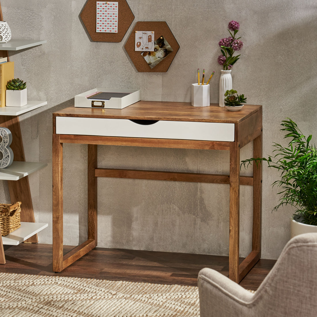 Desk Natural Solid Wood Mdf