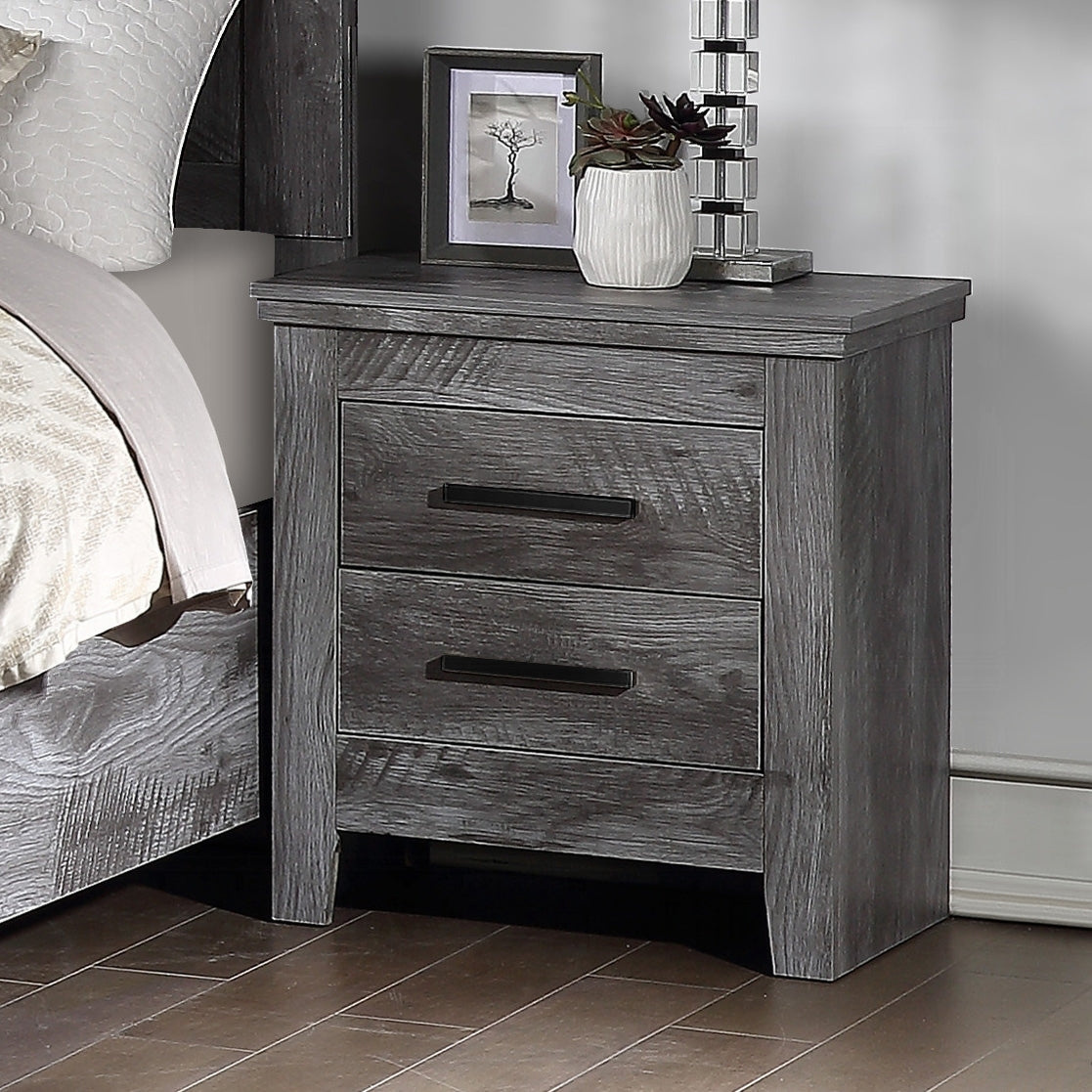 Rustic Grey Oak 2 Drawer Nightstand Rustic 2 Drawers Bedroom Rectangle Industrial Drawers Rust Solid Wood Mdf