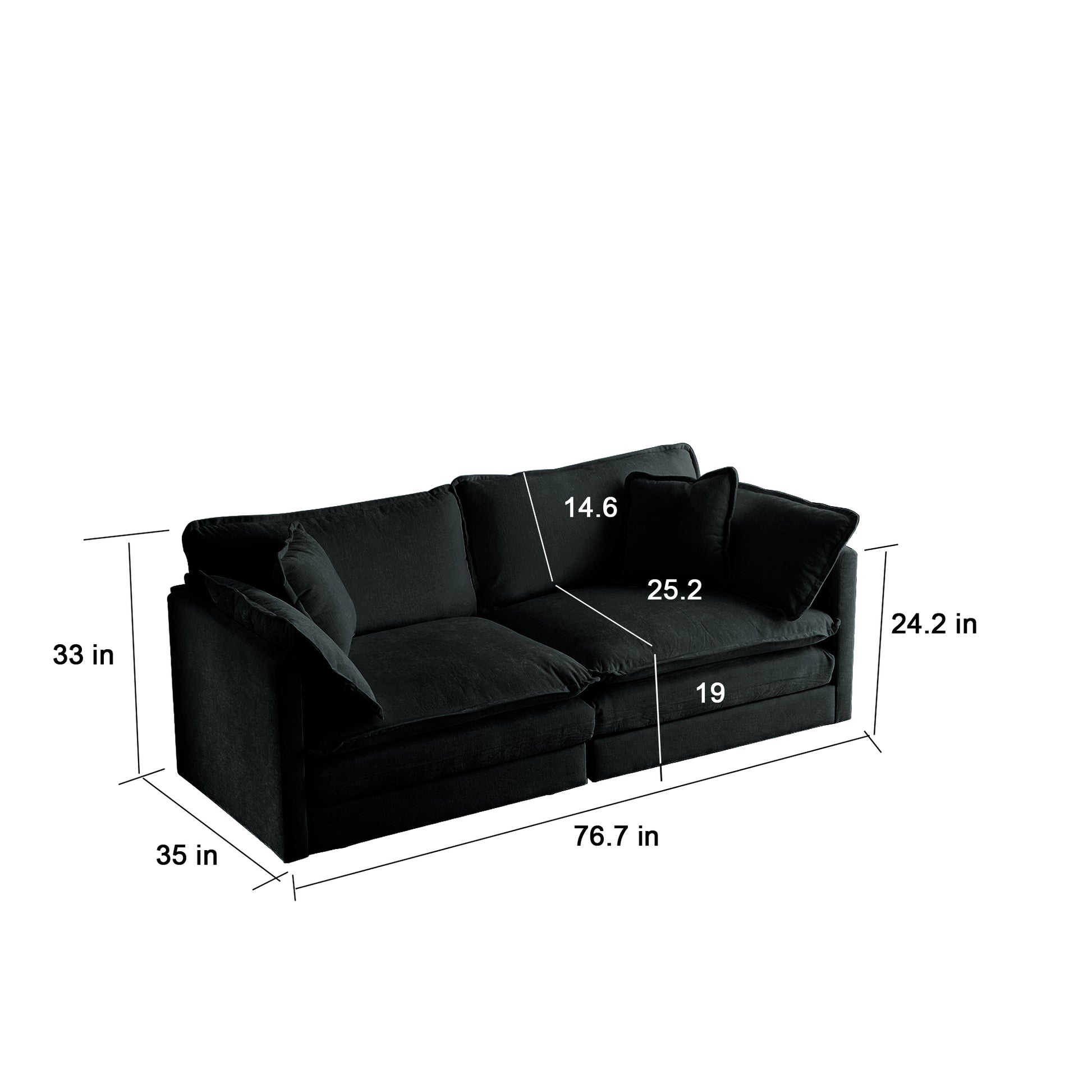 3 Piece Sofa Set With Arm Pillows And Toss Pillowssofa Set Include 2 Piece Of Arm Chair And One 2 Seat Sofa, Space Saving Casual Sofa Set For Living Room, Black Chenille Black Chenille 4 Seat