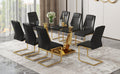 Table And Chair Set.Modern Rectangular Dining Table With Transparent Tempered Glass Tabletop And Gold Plated Metal Legs.Paried With 8 Comfortable Chairs With Pu Seats And Golden Metal Legs. Black Gold,Transparent Seats 8 Glass Metal