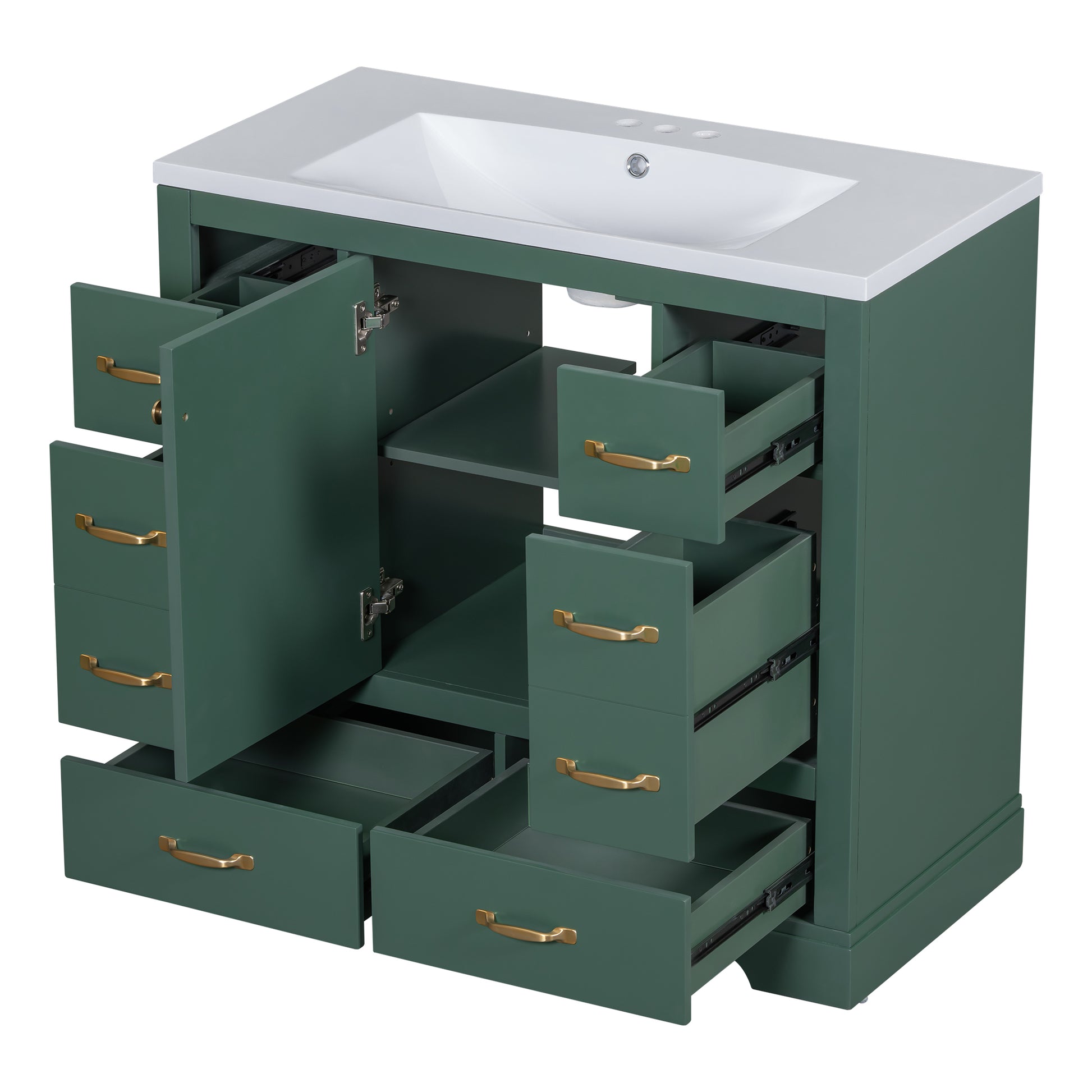 36" Bathroom Vanity With Sink Combo, Six Drawers, Multi Functional Drawer Divider, Adjustable Shelf, Green Old Sku:Sy999808Aaf Green Solid Wood Mdf