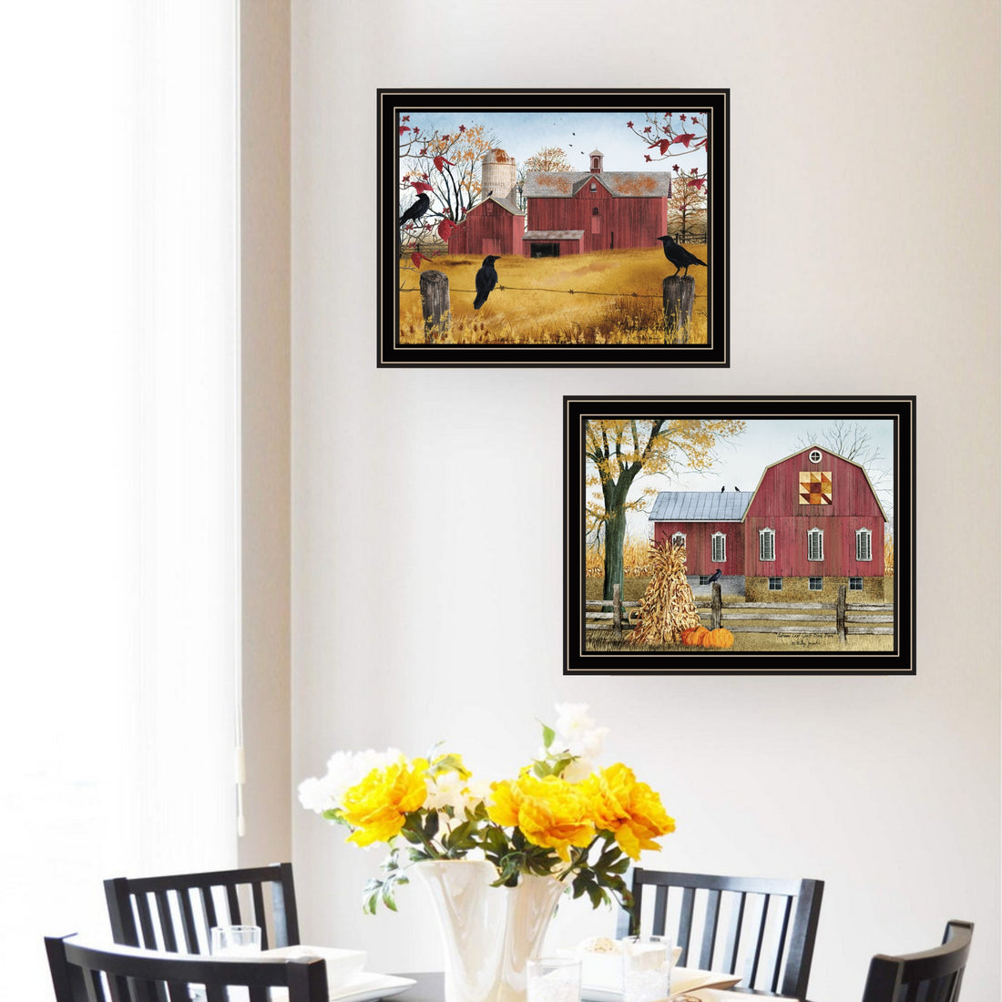 2 Piece Vignette Autumn Red Barns Black Framed Wall Art For Living Room, Farmhouse Wall Art Print For Home Decor, Bedroom Wall Art By Billy Jacobs Multicolor Wood Paper