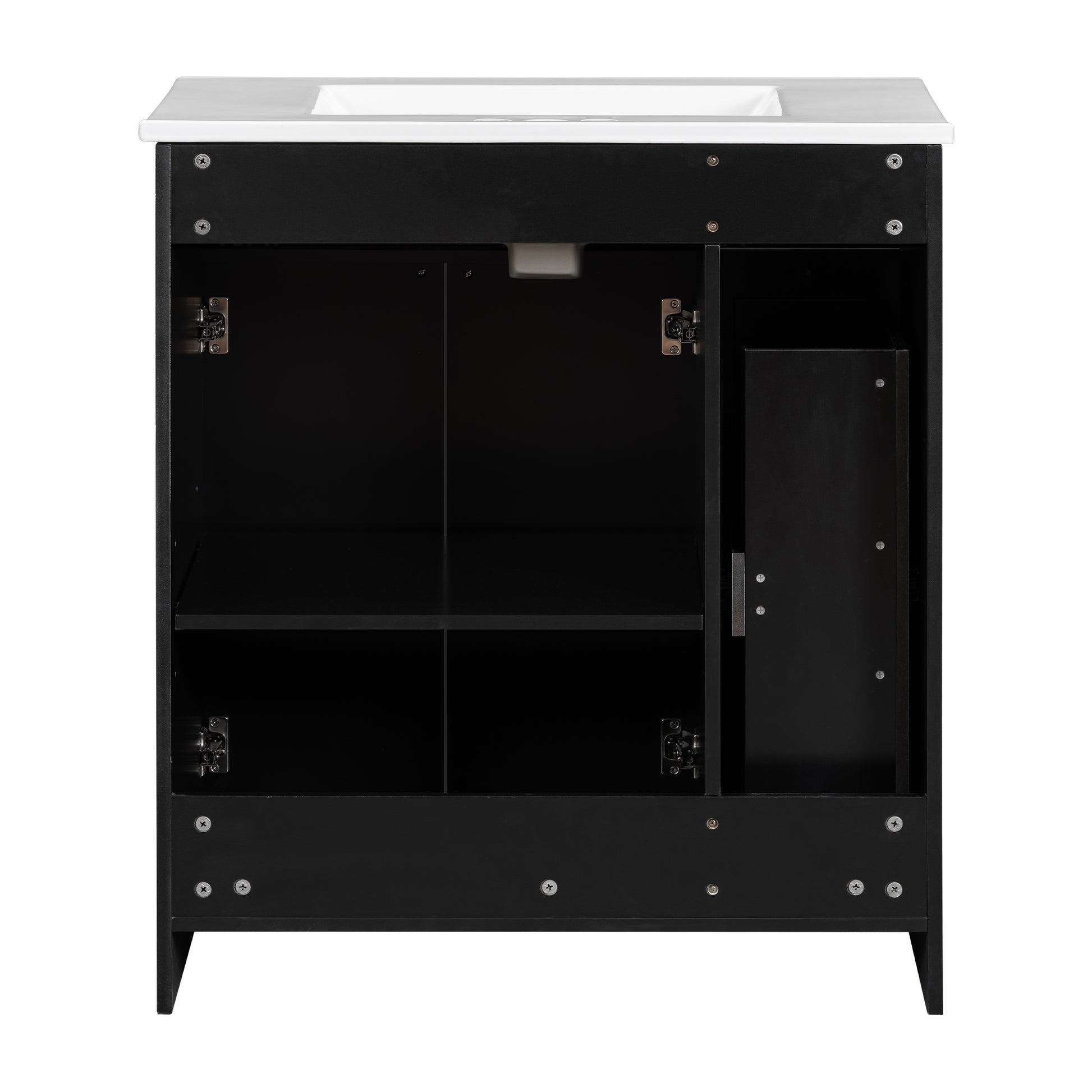 30 Inch Black Bathroom Vanity With Ceramic Sink Combo, Abundant Storage Cabinet 2 Soft Close Doors And Double Tier Deep Drawer Black Bathroom Mdf