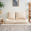 Triple Fold Down Sofa Bed Beige Metal Cotton Metal