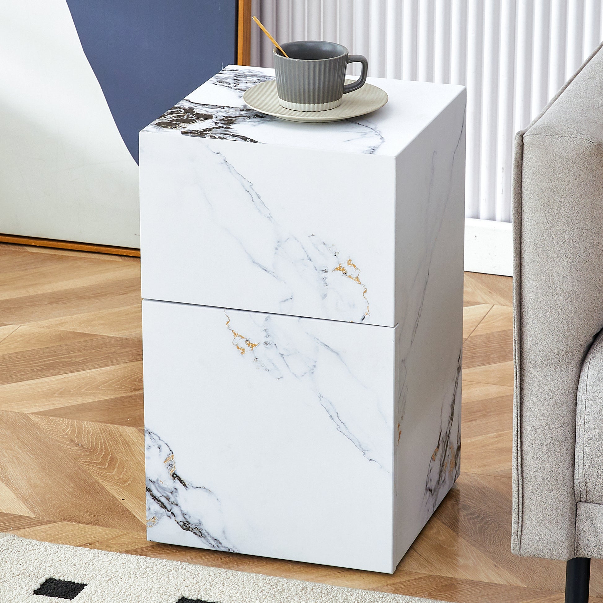 Compact Mdf Coffee Table: 11.81X11.81X19.69 Inches, Stylish Texture Design White Mdf