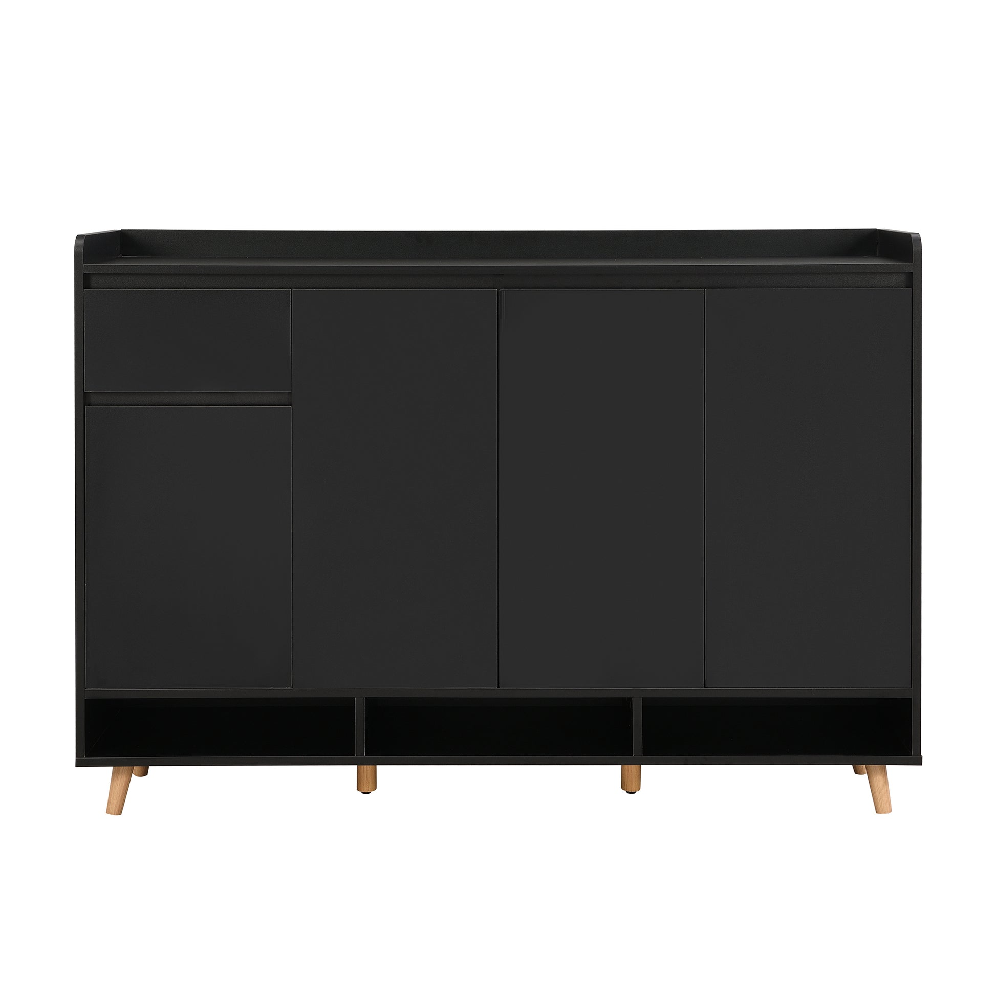 Sleek And Contemporary Shoe Cabinet With Adjustable Shelves, Minimalist Home Organizer With Solid Wood Legs, Storage Sideboard For Entryway, Living Room, Black Black Primary Living Space Particle Board