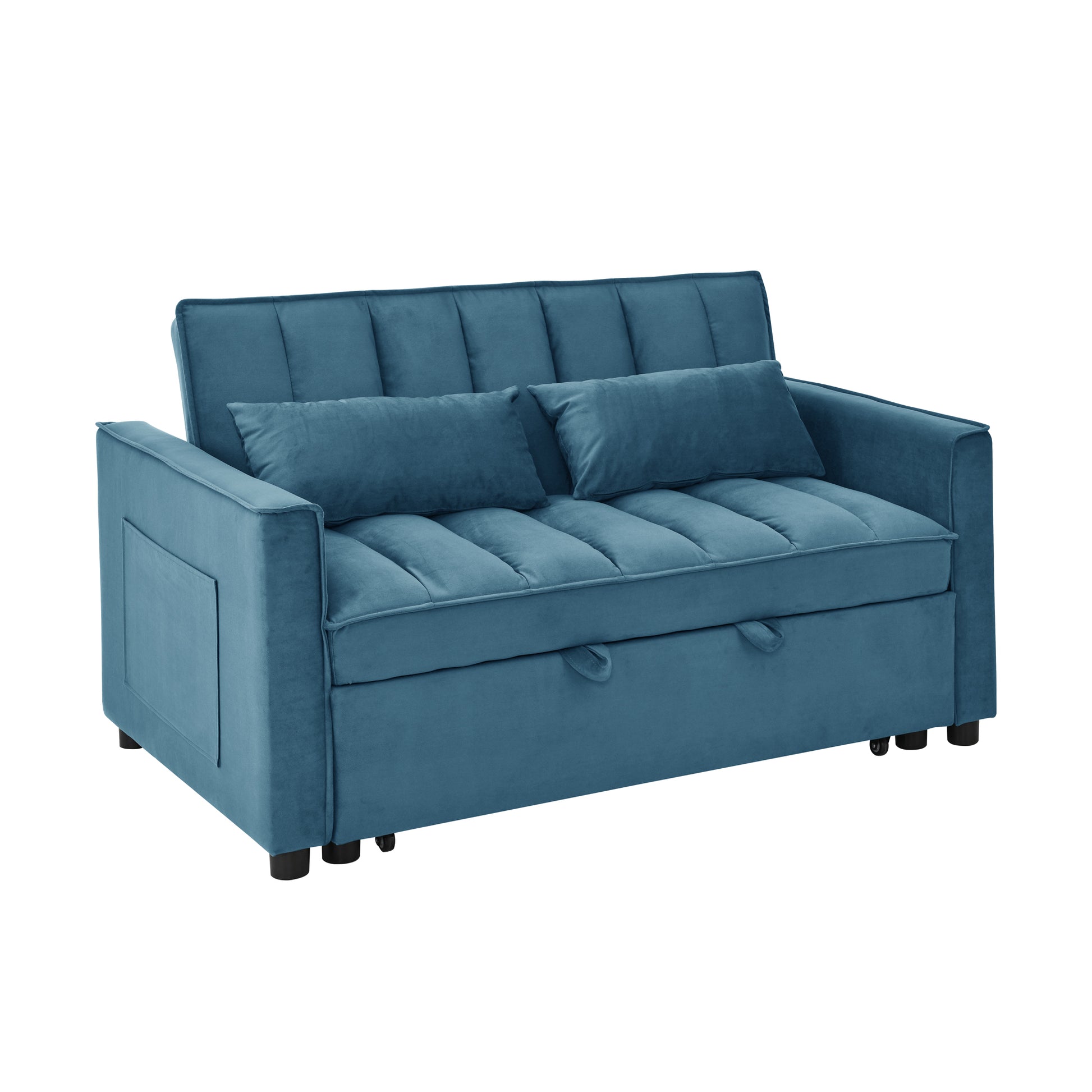 Modern Velvet Seat Sofa Couch Pull Out Bed,3 In One Convertible For Living Room Sofa Bed,Blue Blue Velvet Primary Living Space Cushion Back Medium Soft Medium Duty American Design Pillow Top Arms Foam Velvet 2 Seat