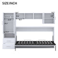 Twin Size Murphy Bed With Open Shelves And Storage Drawers,Built In Wardrobe And Table, White Twin White Solid Wood Mdf