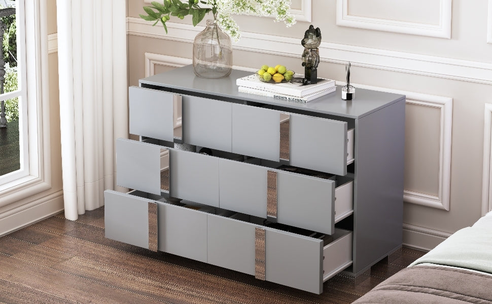 Elegant Modern Dresser With Metal Handle,Mirrored Storage Cabinet With Elegant Modern Dresser With Metal Handle,Mirrored Storage Cabinet With