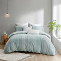 3 Piece Cotton Jacquard Duvet Cover Set Queen Blue Cotton