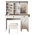 Farmhouse Makeup Vanity Desk With Sliding Mirror And Lights And Hairdryer Holder And Charging Socketmultilayer Storage Shelves,And 2 Drawer And Big Storage Cabinet Rustic Big Vanity Set For Bedroom