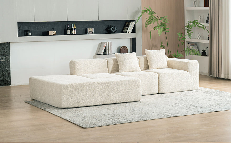 116.5" Sectional Sofa Full Compressed Sofa Couch Free Combined Sofa For Living Room, Beige Beige Foam Polyester 4 Seat