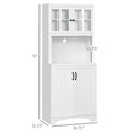 Homcom Kitchen Hutch, Pantry Cabinet With Glass Framed Door, Adjustable Shelves And Microwave Space For Dining Room, White White Mdf