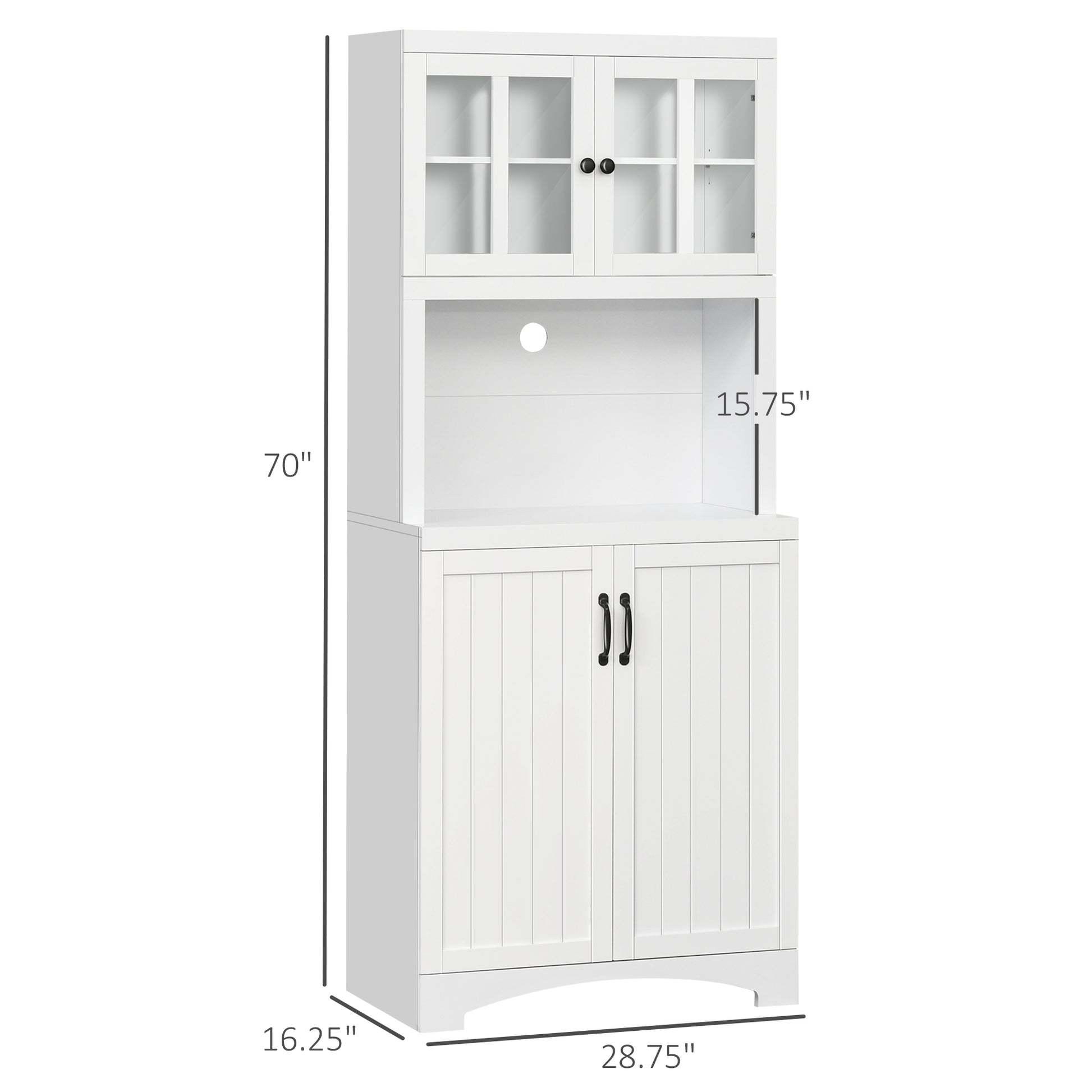 Homcom Kitchen Hutch, Pantry Cabinet With Glass Framed Door, Adjustable Shelves And Microwave Space For Dining Room, White White Mdf