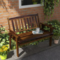 Outsunny Wood Outdoor Bench, 2 Person Garden Bench With Cupholder Armrests, Slatted Seat And Backrest, Park Bench For Patio, Porch, Lawn, Deck, Carbonized Black Brown Wood