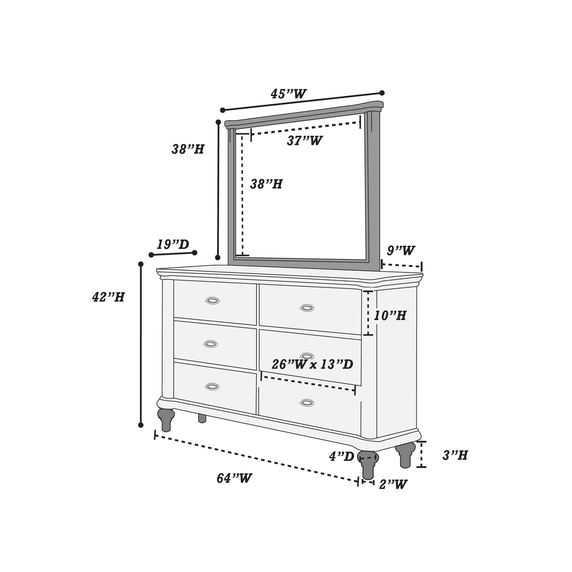 Luxury Antique Silver Champagne Finish Dresser W Mirror Storage Space Drawers Bedroom Furniture Antique Silver Bedroom Contemporary,Industrial,Modern,Transitional Rubberwood Solid Wood