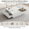 Movable Top Coffee Table, Modern Square Wood Coffee Table With High Gloss Finish, 4 Hidden Storage Drawers For Living Room White Mdf