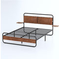 Queen Size Metal Bed Frame With Upholstered Headboard, With Wireless Charging And Usb A & Usb C, Touch Led Light,Oval Shaped Platform Bed With Under Bed Storage, No Box Spring Needed, Vintage Brown Box Spring Not Required Queen Antique Brown Metal