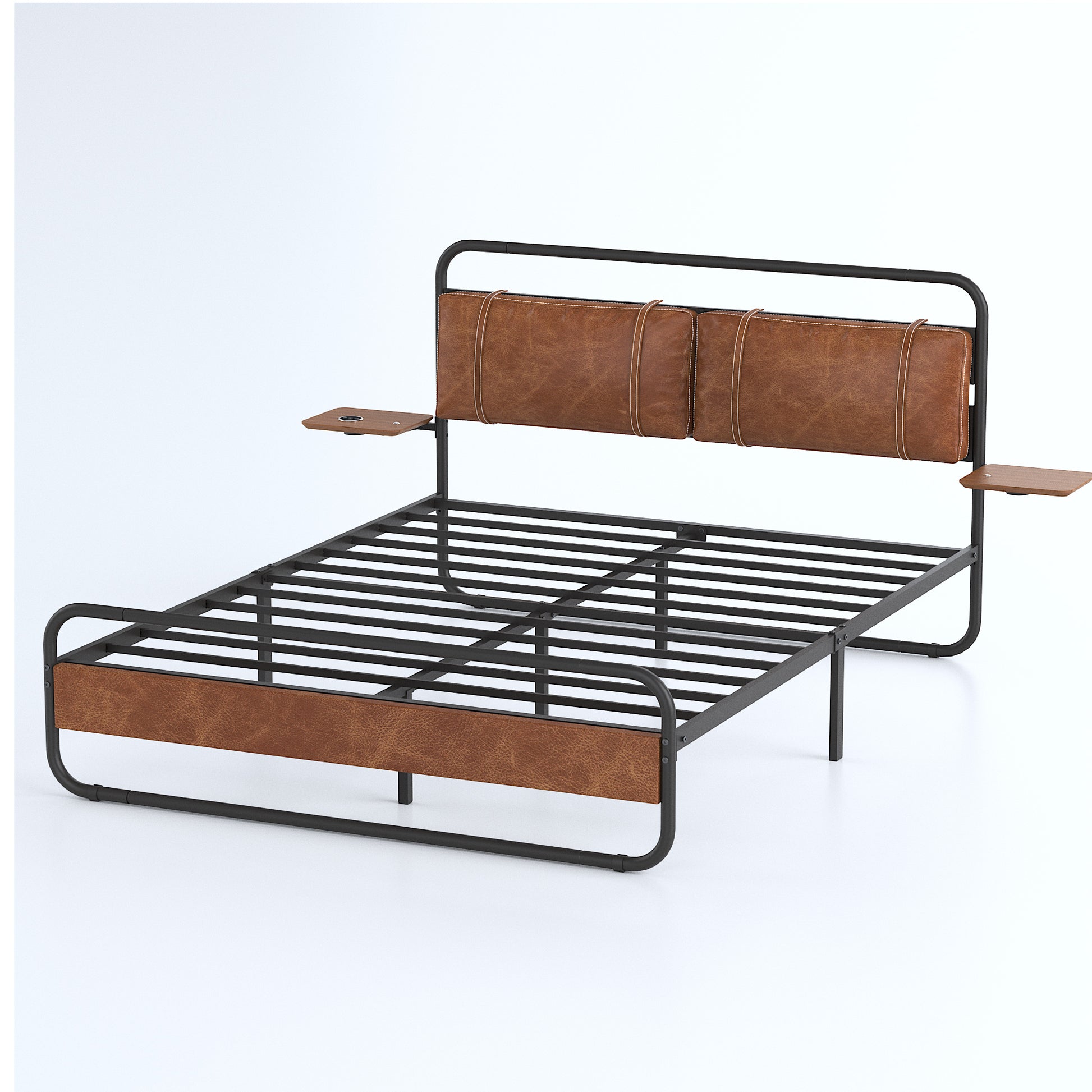 King Size Metal Bed Frame With Upholstered Headboard, With Wireless Charging And Usb A & Usb C, Touch Led Light,Oval Shaped Platform Bed With Under Bed Storage, No Box Spring Needed, Vintage Brown Box Spring Not Required King Antique Brown Metal Bedroom