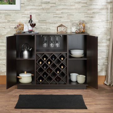 Espresso 2 Door Wine Cabinet With Stemware Rack Espresso Kitchen Mdf