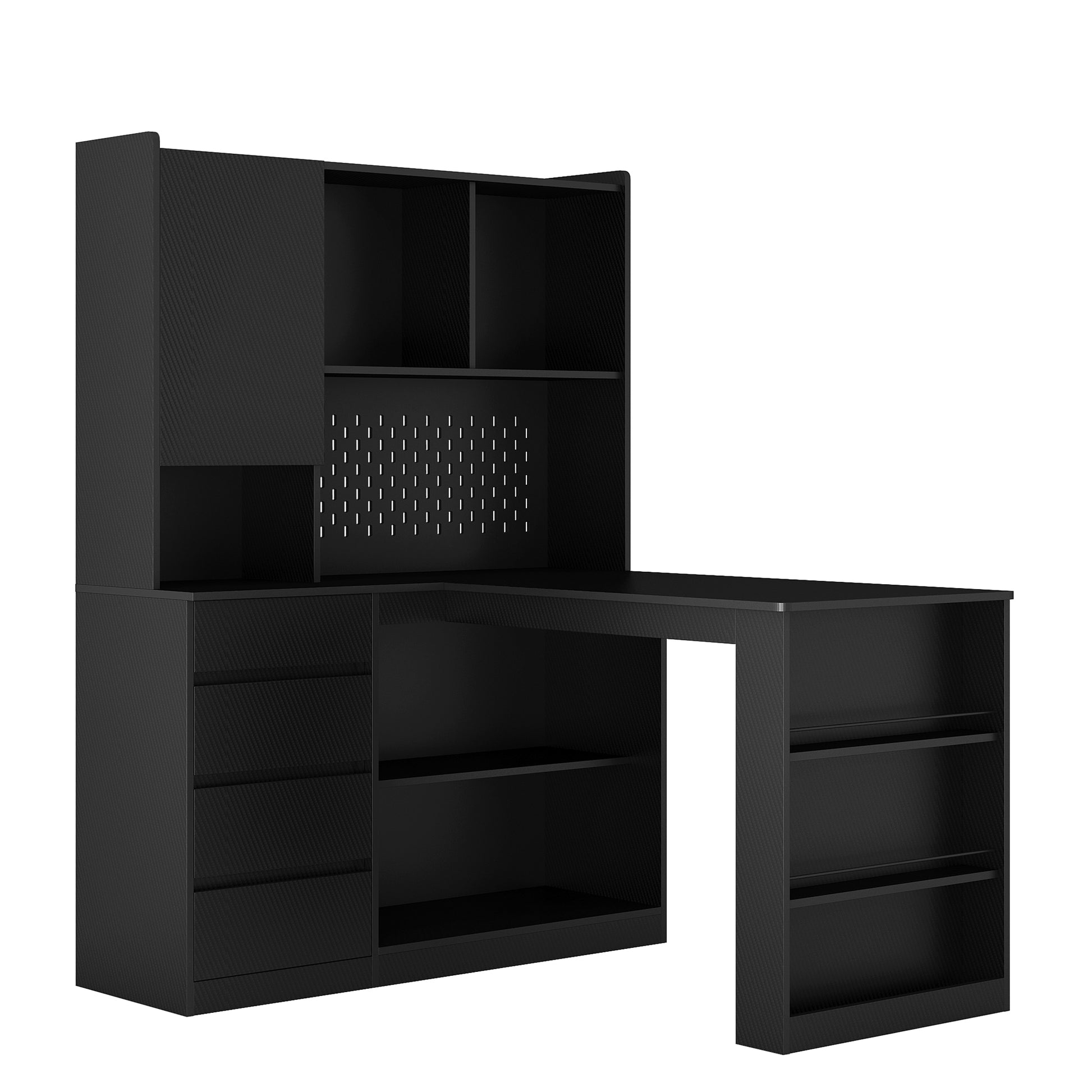 L Shaped Desk,Computer Desk With Drawers,Bookshelf & Hutch,With Led Light,Modern Corner Desk,Home Office Desk,L Shaped Study Table Writing Desk,Corner Gaming Computer Desk With Storage Black Mdf