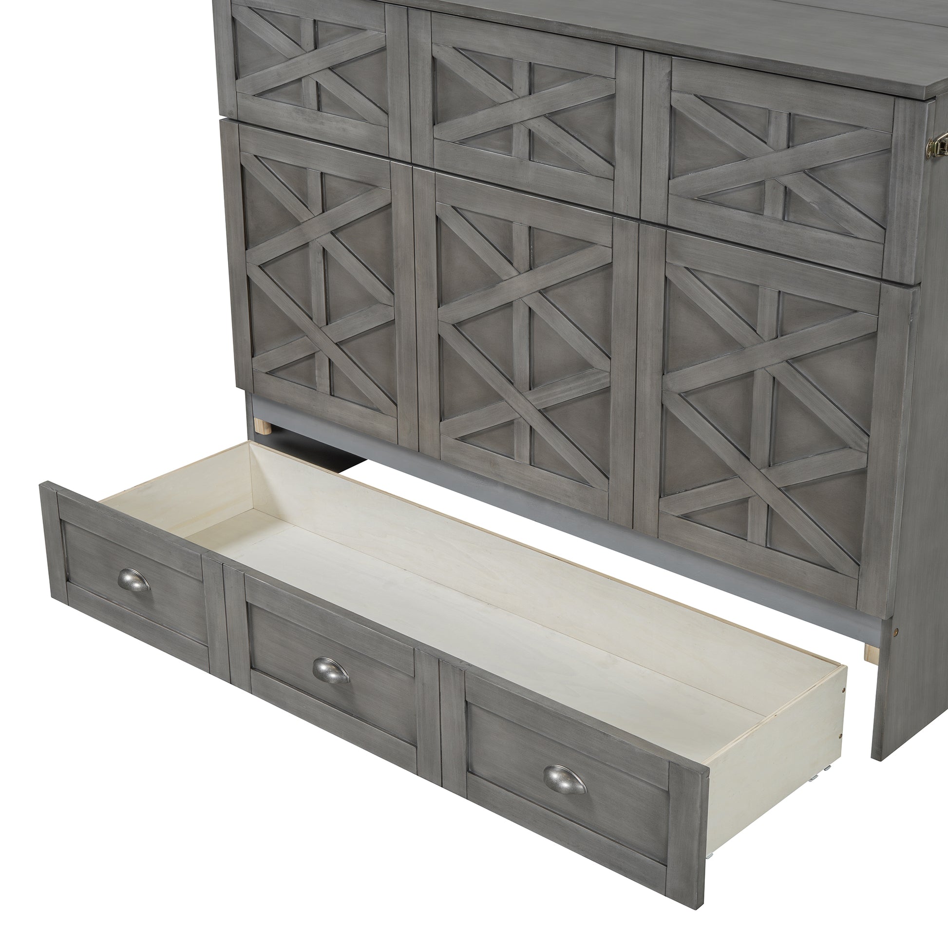 Full Size Murphy Bed With Large Drawers,Brushed Gray Full Gray Plywood