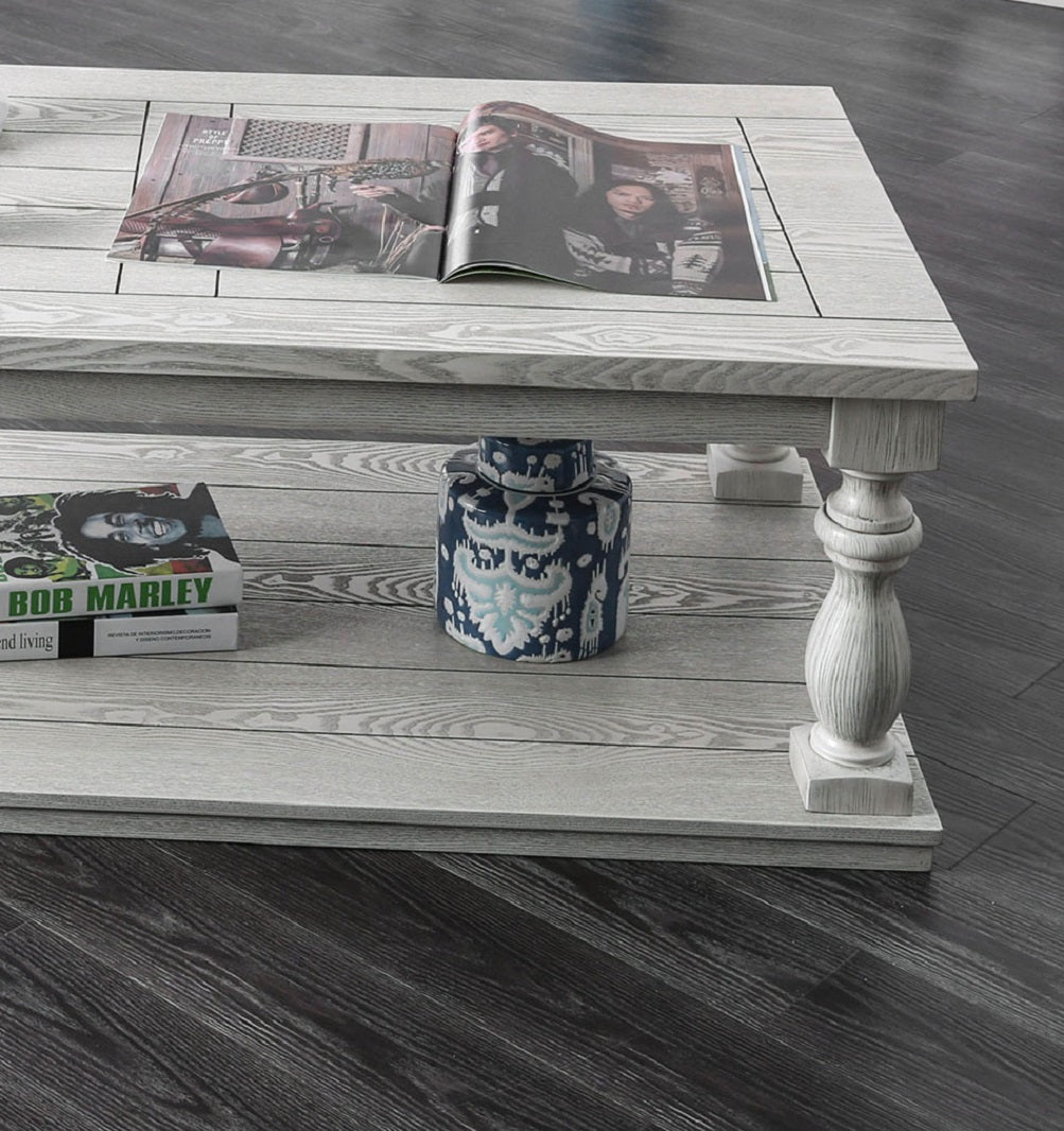 Rustic Style Antique White 1Pc Coffee Table Open Bottom Shelf Plank Style Table Top Living Room Furniture Antique White Primary Living Space Classic,Contemporary,Modern,Rustic,Transitional Open Storage Rectangular Coffee & End Tables Solid Wood