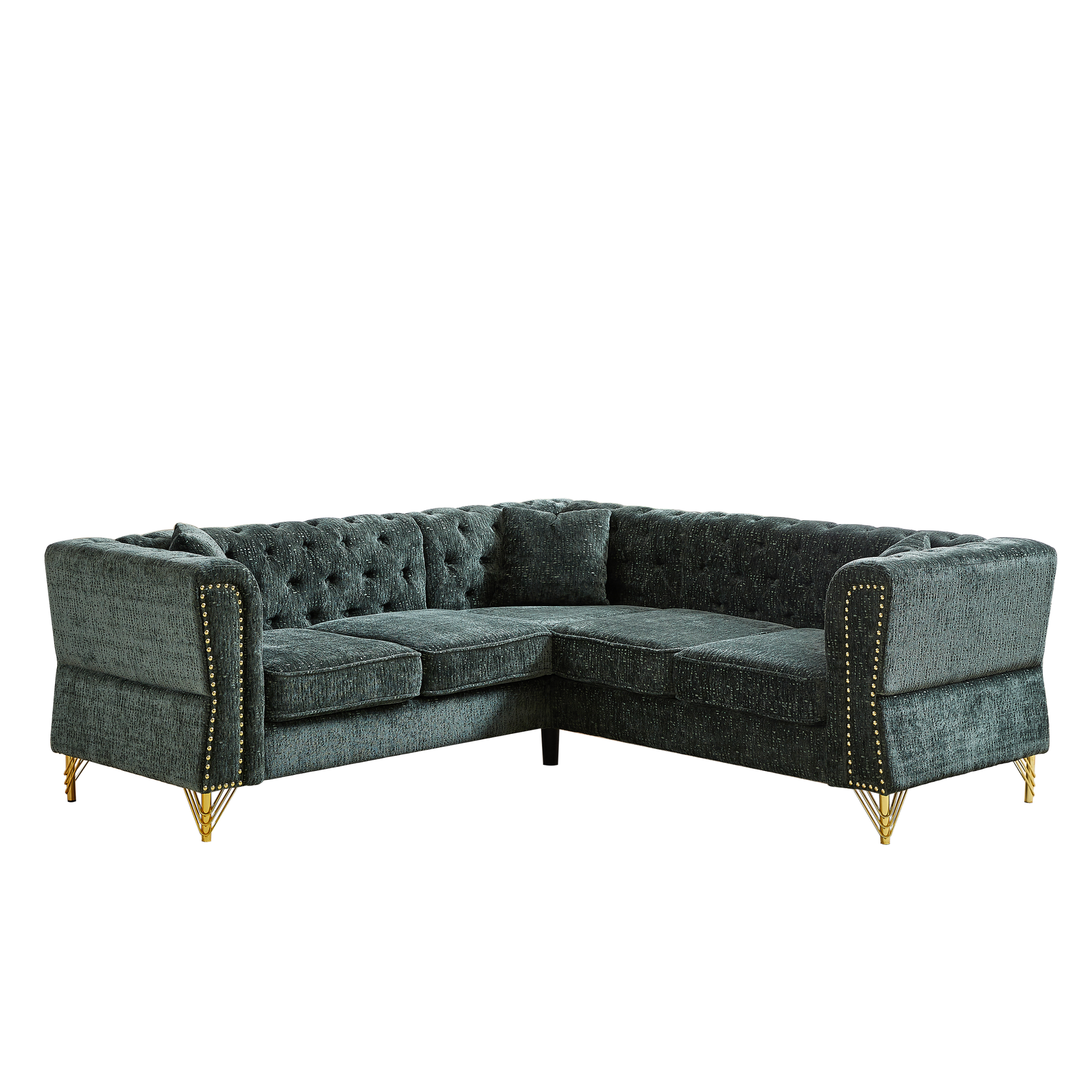 81.5 Inch Chenille Corner Sofal Shaped Sectional Couch, 5 Seater Corner Sofas With 3 Cushions For Living Room, Bedroom, Apartment, Office Green Foam Chenille 5 Seat