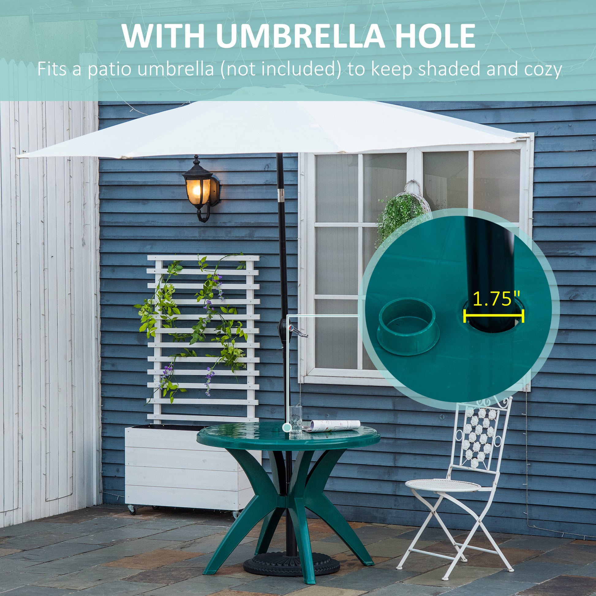 cheap plastic patio table with umbrella hole Outsunny 36.25" Dia Round Plastic Patio Table With Umbrella Hole, Outd