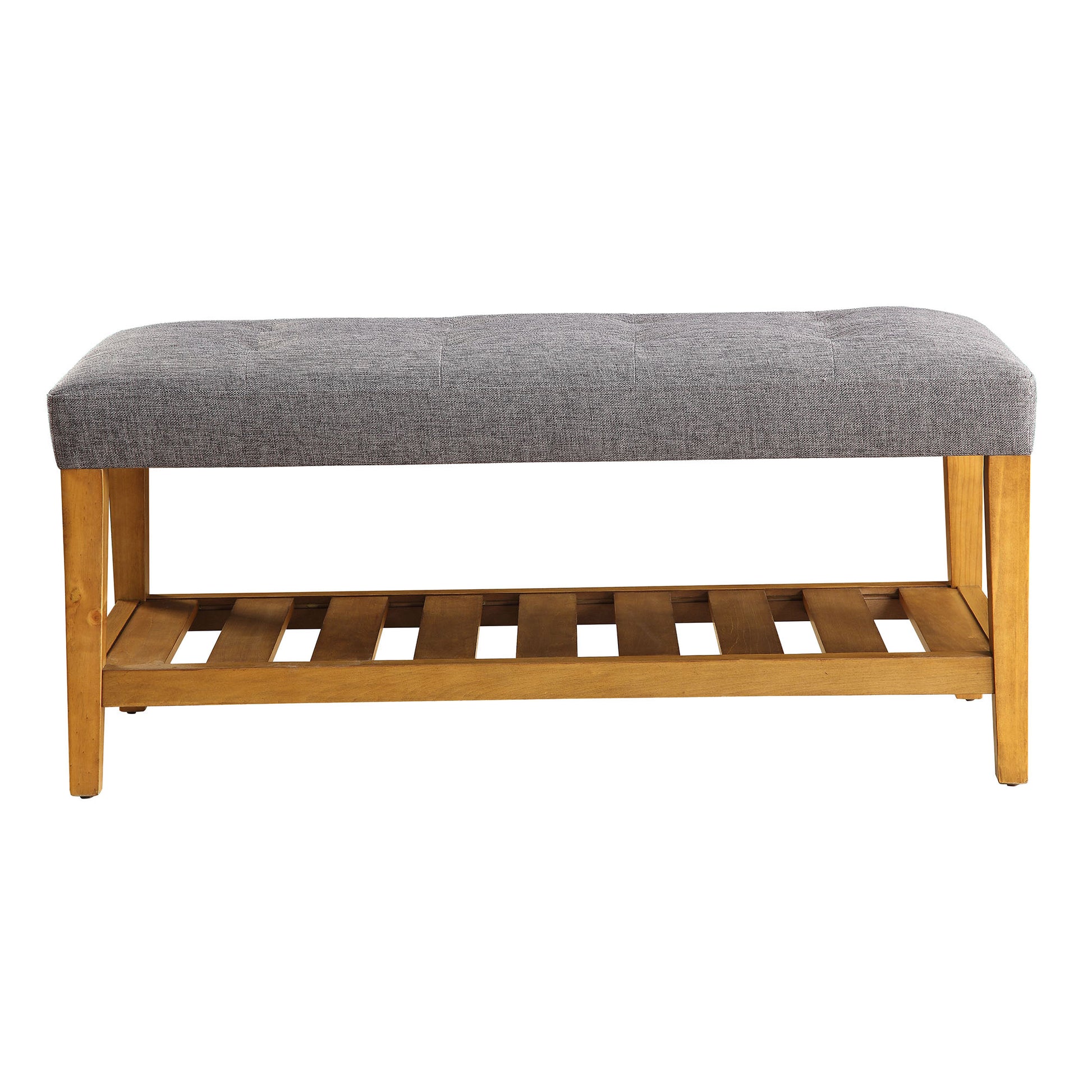 Grey And Oak Tufted Padded Seat Bench Grey Brown Bedroom Grey Traditional Shelves Wood Fabric